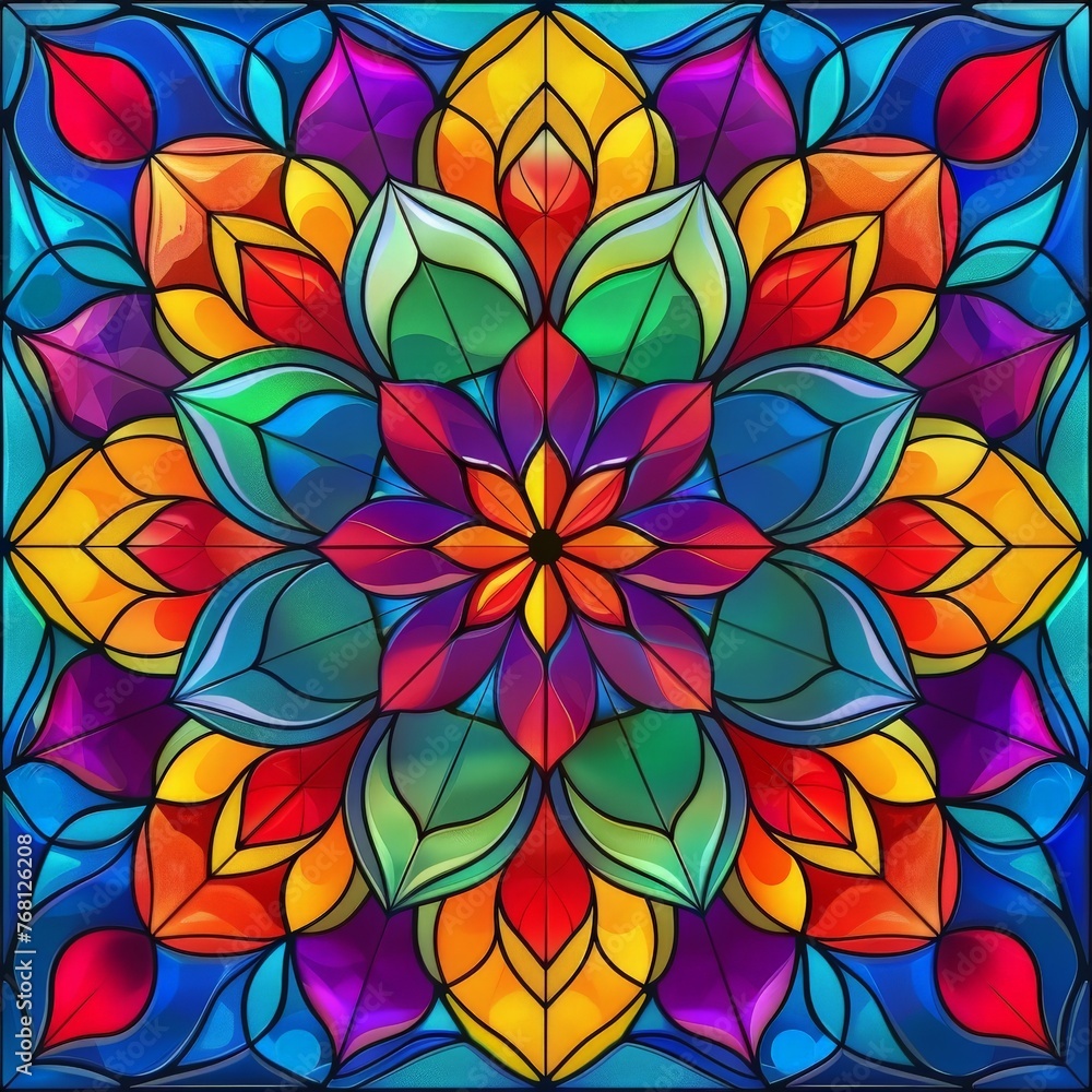 Colorful Flower Design Stained Glass Window Colorful Flower Design Stained Glass Window