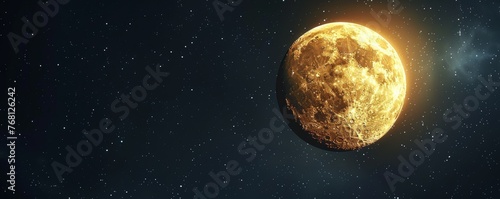 Golden full moon in starry space