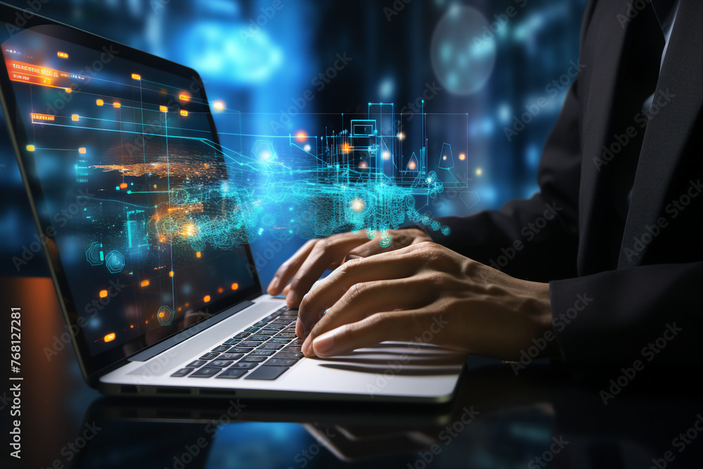 Hard working person in modern interior office programming writing web java script code AI technology generation Hard working person in modern interior office programming writing web java script code AI technology generation