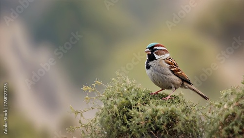 Sparrow Perched Atop a Mossy Hill