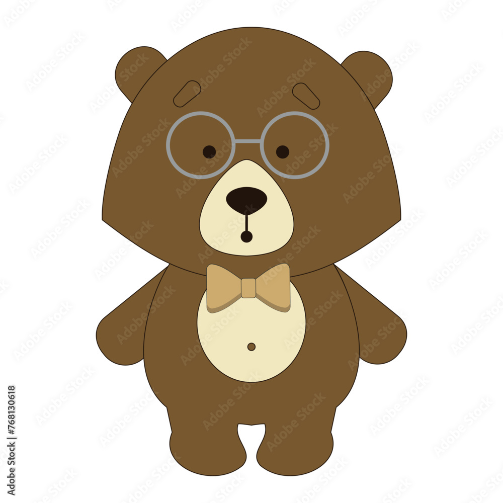 Cute bear in cartoon style, with glasses and butterfly, symmetry, vector Cute bear in cartoon style, with glasses and butterfly, symmetry, vector