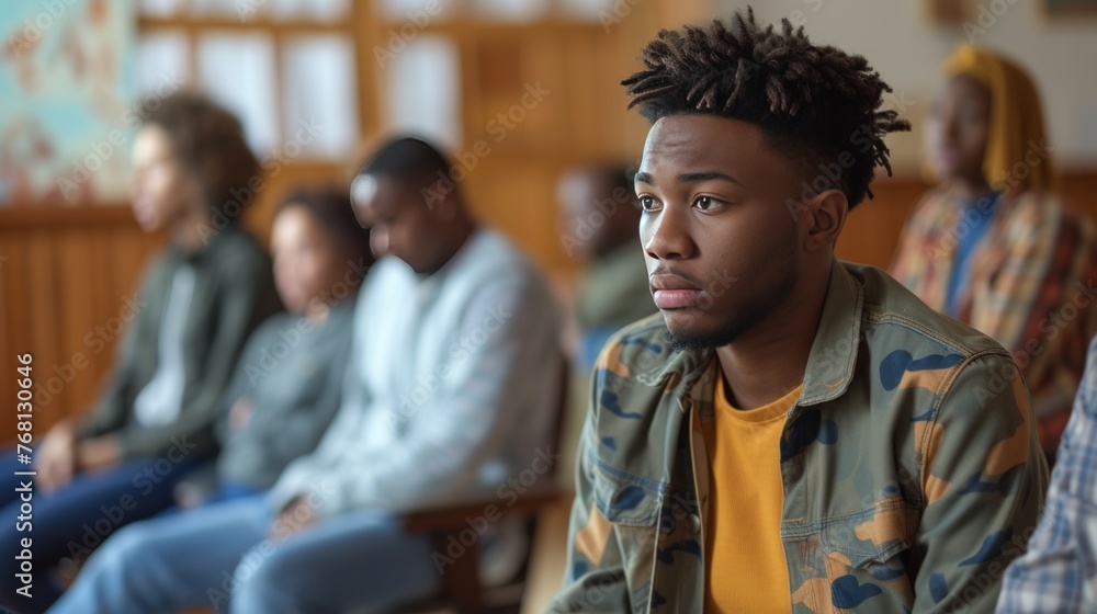 Group adults participating in a group therapy session. Support groups concept. Group adults participating in a group therapy session. Support groups concept.
