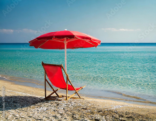 Spiaggia con ombrellone e sdraia photo