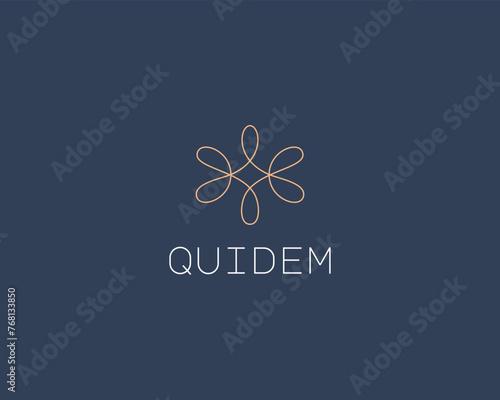 Abstract flower elegant logo. Premium beauty salon hotel logotype. Spa boutique jewelry store line symbol. Vector illustration.