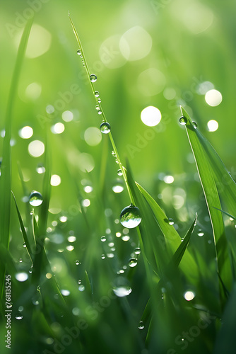 Dew-Kissed Morning: A Delicate Symphony of Nature's Majesty Displayed through Harmonious Balance of Green and Silver
