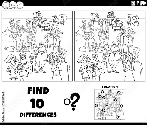 differences game with cartoon couples coloring page
