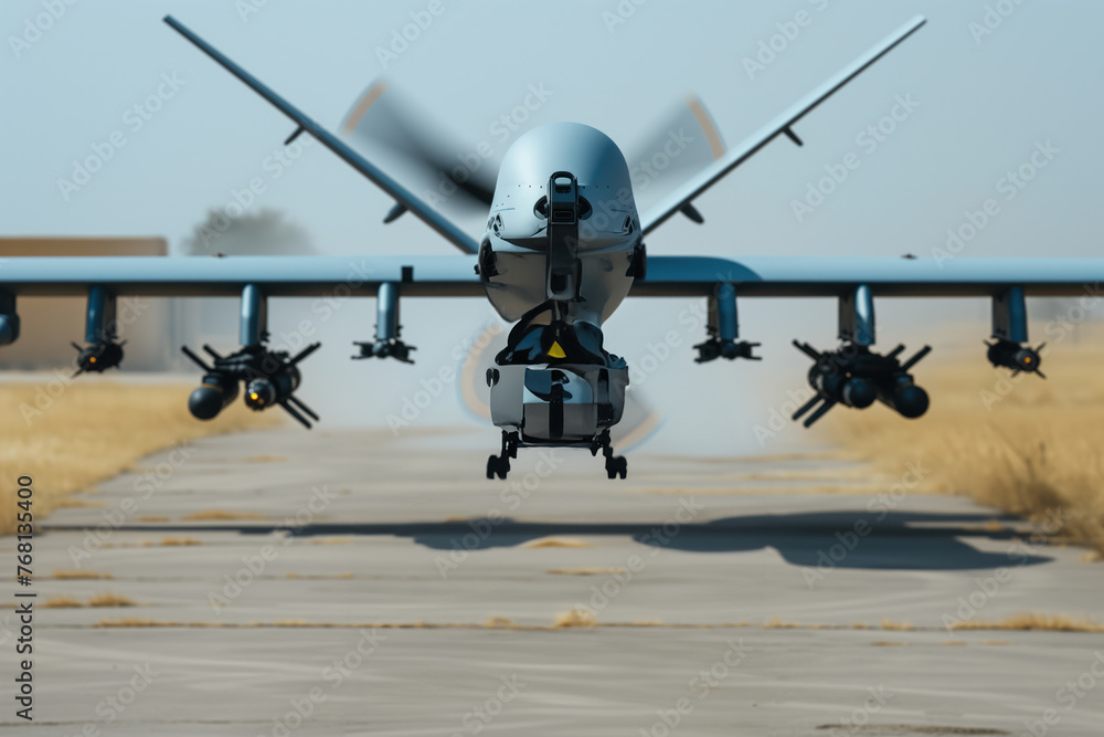 Fototapeta premium Military drone flight using artificial intelligence for combat missions AI Generative