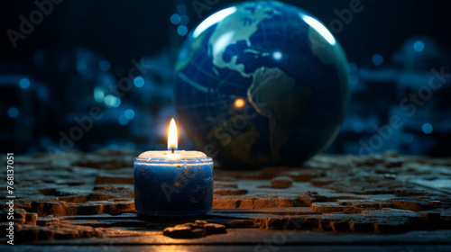Candlelight and Globe, Environmental Awareness Concept © mimagephotos