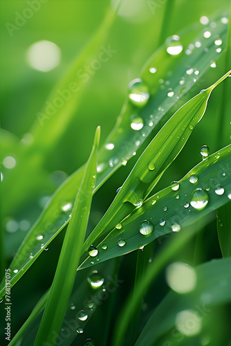 Dew-Kissed Morning: A Delicate Symphony of Nature's Majesty Displayed through Harmonious Balance of Green and Silver