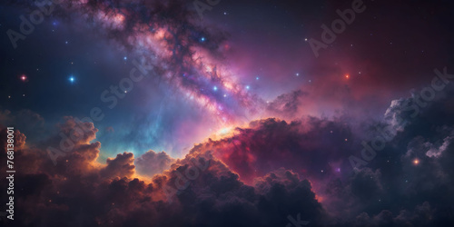 Stunning Cosmic Sky with Vibrant Nebula and Stars, milky galaxy. © Loki Studio