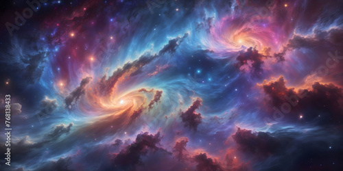 stunning Cosmic Sky with vibrant nebula and space.  © Loki Studio