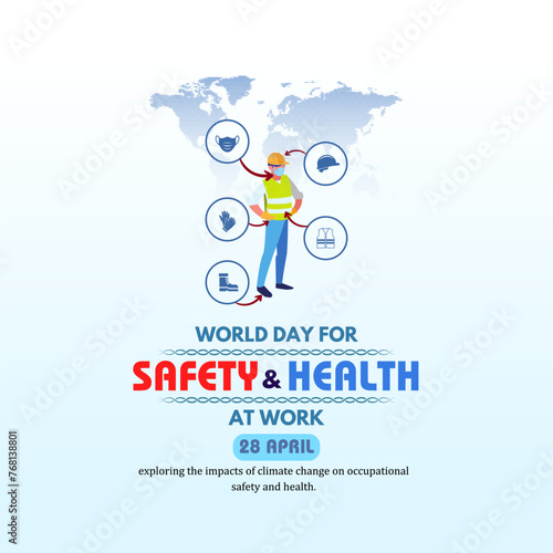 Ensuring Wellbeing: Documenting World Day for Safety and Health at Work. Campaign or celebration banner design