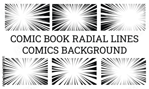 Comic Book & Manga Speed Lines Cartoon Superhero Action Background with Radial Light Flash Vector Set