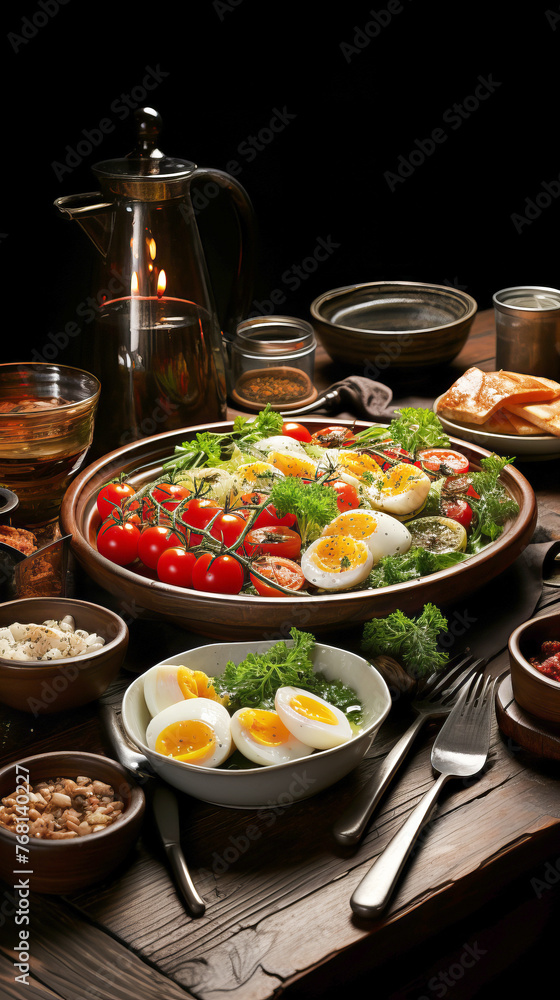Vegetable salad with cherry tomatoes and boiled eggs. Vegetable salad with cherry tomatoes and boiled eggs.