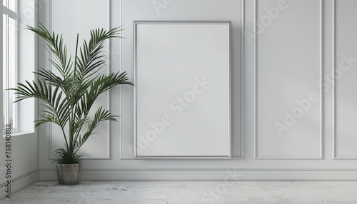 Modern Interior with Plant and Blank Vertical Frame