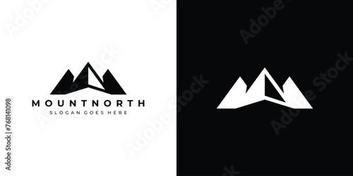 Creative Mount North Logo. Mount Compass Top Mountain North, Peak Hill, Summit for Travel Adventure Outdoor Logo Icon Symbol Vector Design Inspiration.