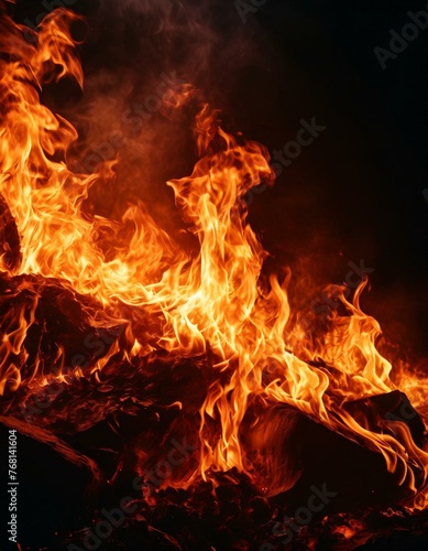  Fire flames on black background. Abstract blaze fire flame texture background