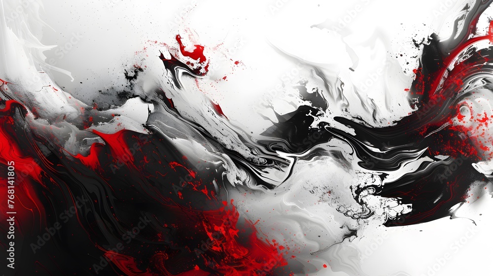 Black and red ink painting of a landscape with Japanese oriental style. Black and red ink painting of a landscape with Japanese oriental style.