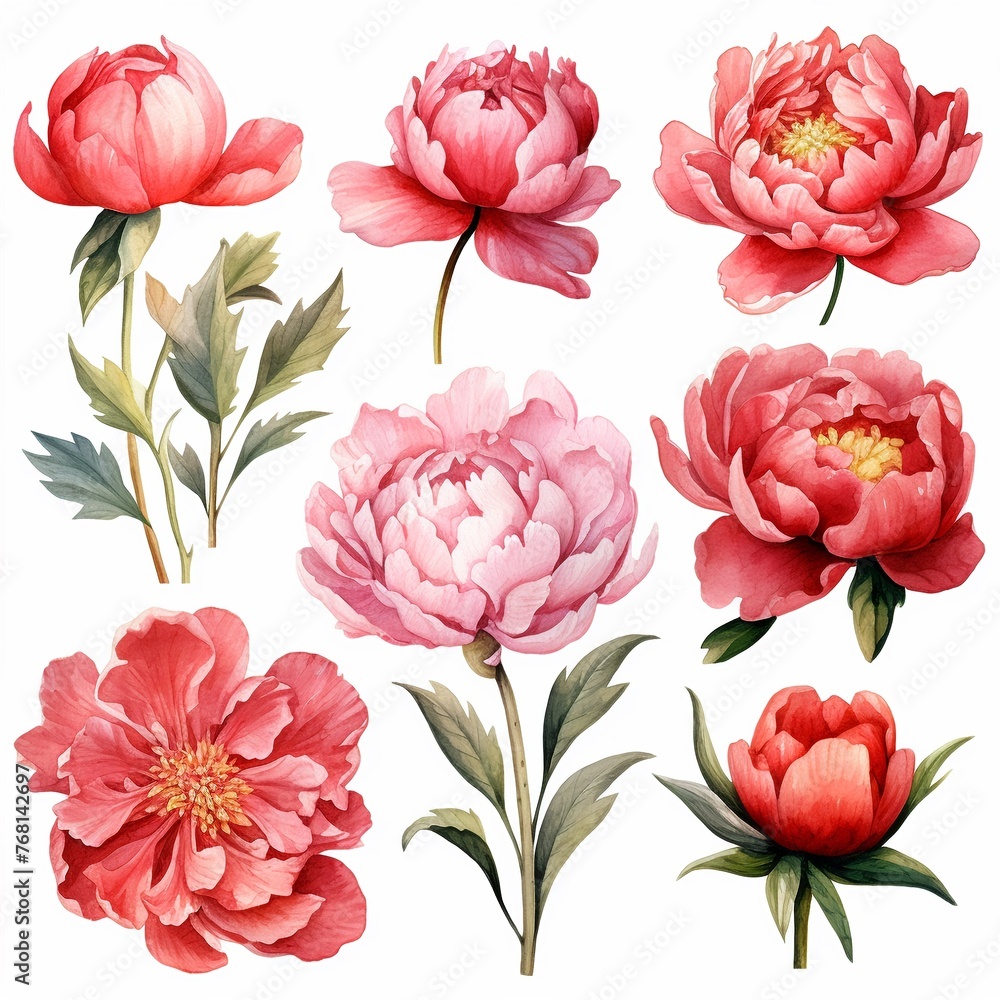 Watercolor peony clipart with delicate petals and vibrant hues Watercolor peony clipart with delicate petals and vibrant hues