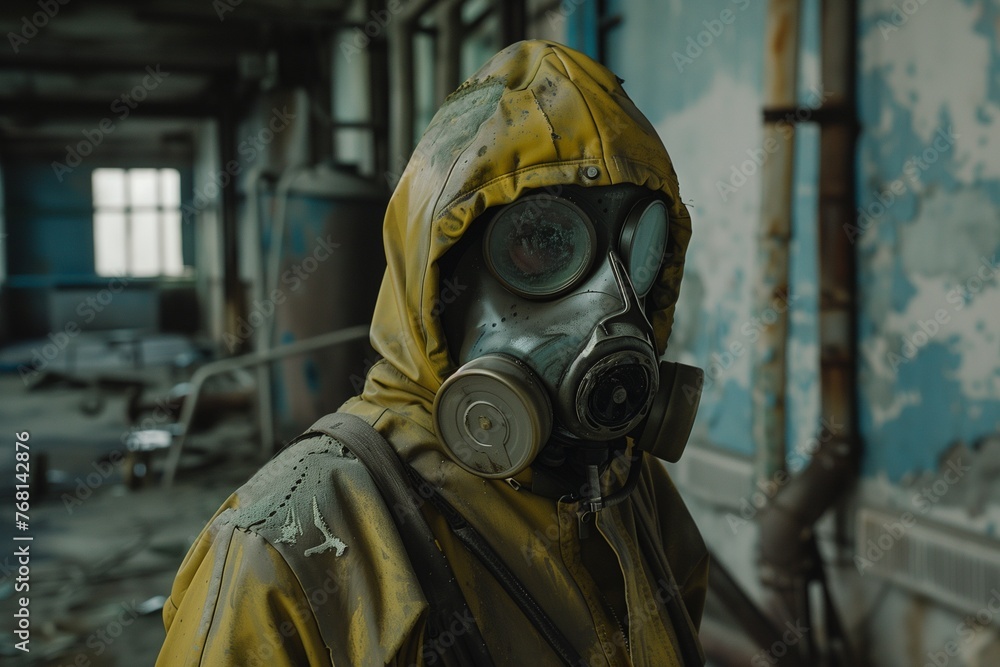 Man in protective clothing and gas mask Man in protective clothing and gas mask