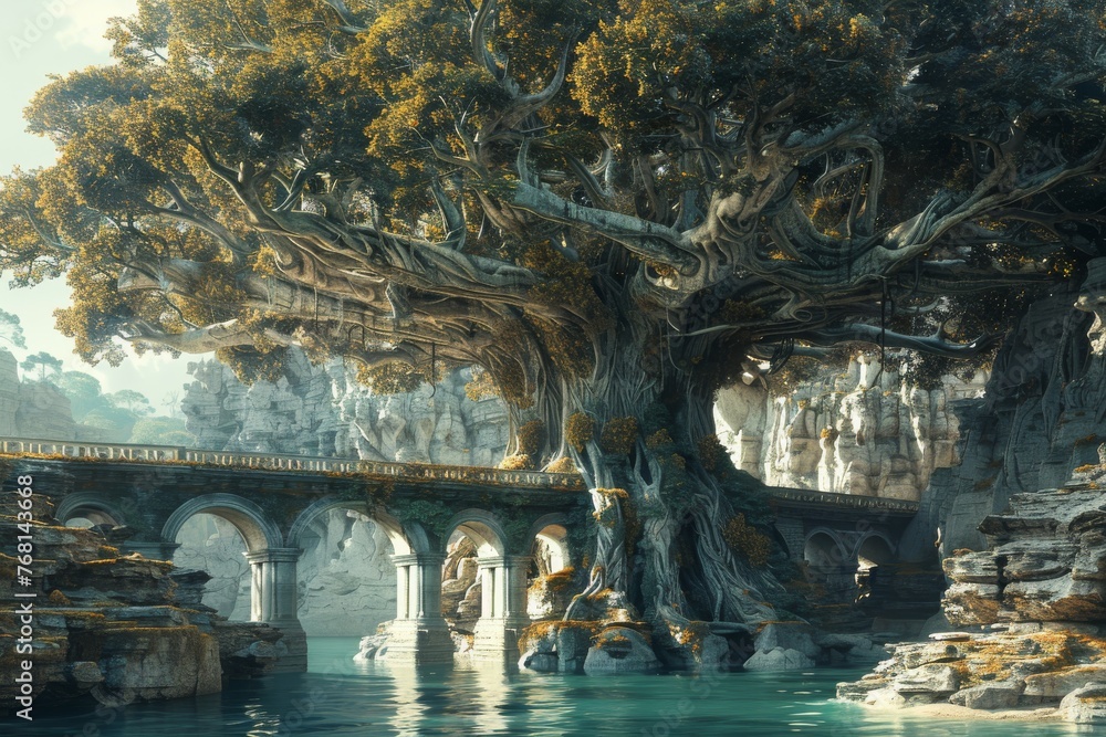 Enchanted Ancient Tree by the Lakeside