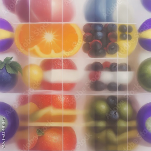 colorful mosaic of various fruits, each in a separate square, creating a vibrant and fresh display