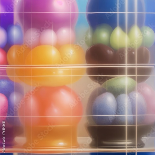 vibrant collection of fruits in patterned bowls, artistically arranged on a reflective surface