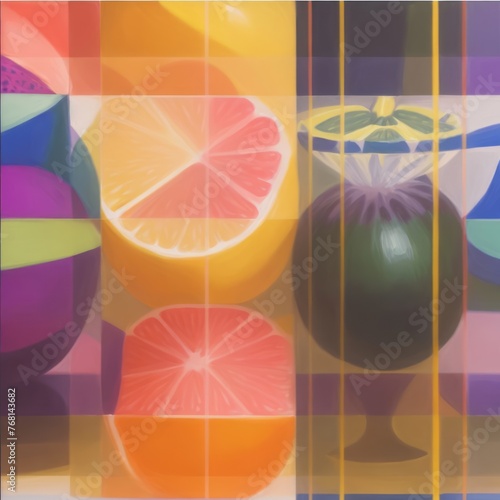 colorful still life of various fruits, each in a separate square, creating a vibrant and fresh display