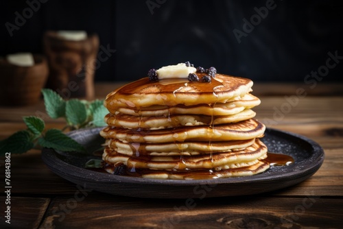 Wallpaper Mural Tasty pancakes on a slate plate against a rustic wood background Torontodigital.ca