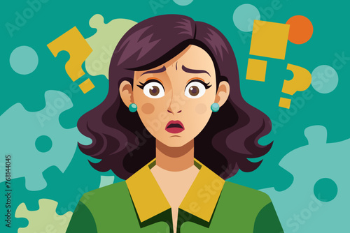 Young puzzled, doubtful, confused woman thinking, trying to find solution, worried expression on his face, concept - Sorry, don't know how it happened. Copy space.