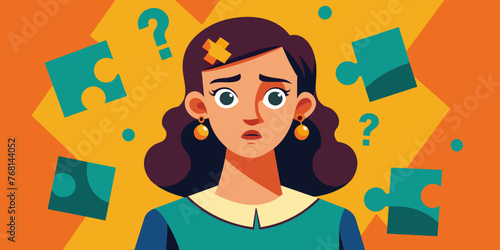 Young puzzled, doubtful, confused woman thinking, trying to find solution, worried expression on his face, concept - Sorry, don't know how it happened. Copy space.