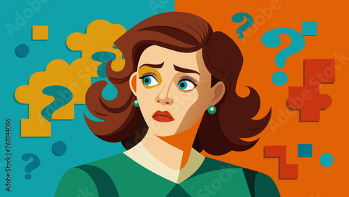 Young puzzled, doubtful, confused woman thinking, trying to find solution, worried expression on his face, concept - Sorry, don't know how it happened. Copy space.