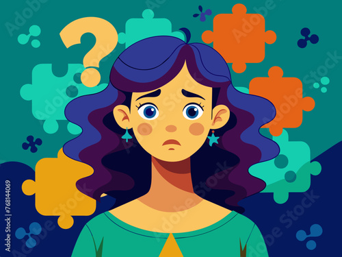 Young puzzled, doubtful, confused woman thinking, trying to find solution, worried expression on his face, concept - Sorry, don't know how it happened. Copy space.