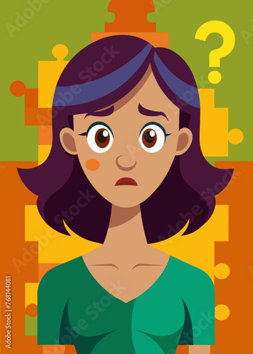 Young puzzled, doubtful, confused woman thinking, trying to find solution, worried expression on his face, concept - Sorry, don't know how it happened. Copy space.