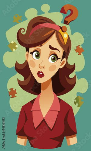 Young puzzled, doubtful, confused woman thinking, trying to find solution, worried expression on his face, concept - Sorry, don't know how it happened. Copy space.