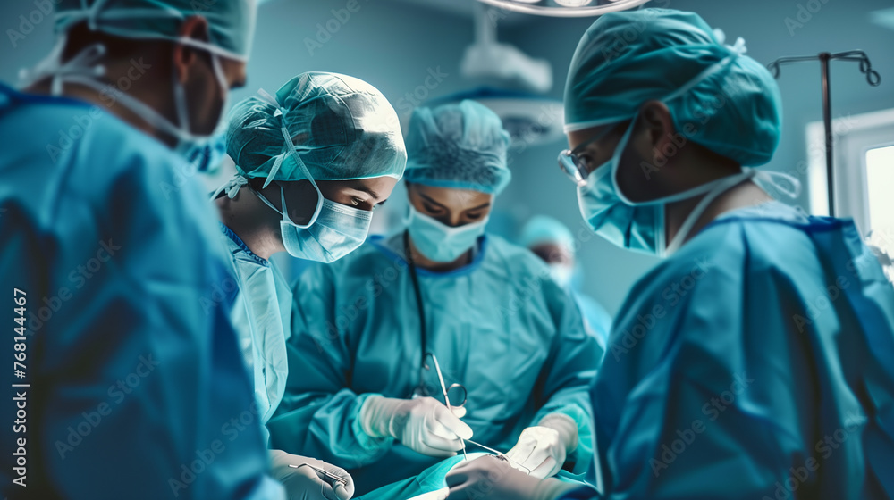 A dedicated team of healthcare professionals engaging in a surgical procedure in a well-equipped operating room. A dedicated team of healthcare professionals engaging in a surgical procedure in a well-equipped operating room.