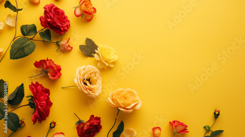 Flores visto de cima isolado no fundo amarelo