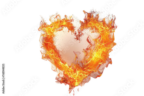 A heart-shaped flame burns brightly on a white background