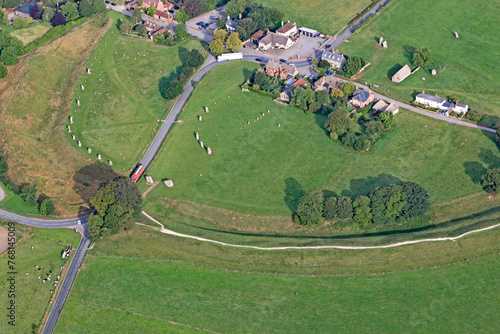 	
Aerial view of the Standing stone circle at Avebury in Wiltshire	