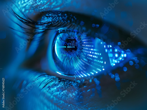 Cutting-Edge Cyber Security Eye: Intense Blue Patterns and Professional Color Grading in Digital Photography photo