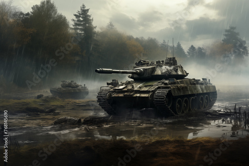 Tank on a battlefield. World War II. Third World War. War between countries. Turf war. Land Force. Army battalion. Military service. Enlistment in the army. Recruitment in the army.