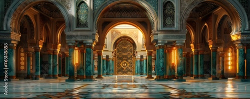 Exquisite Arabic Archway Adorned with Pearl Inlays and Emerald Carvings: A Luxury Entrance