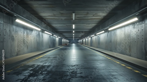 An urban tunnel interior is shown devoid of traffic.