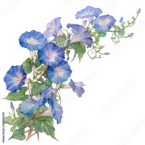 Watercolor morning glory clipart with trumpetshaped flowers in various colors photo