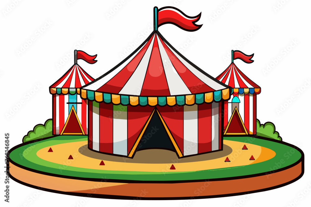 Circus isolated on a Completely white background, clean edges, cartoon style with low detail flat color, strong black contour line Circus isolated on a Completely white background, clean edges, cartoon style with low detail flat color, strong black contour line