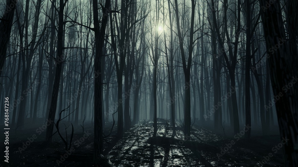 Fototapeta premium Mysterious forest in the moon night.
