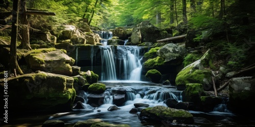 Enchanted Forest  Cascading Waterfall Serenity