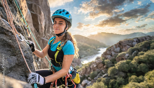 donna arrampicata sport corde imbracatura  photo