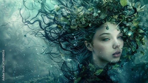 Wallpaper Mural A mother earth from Asia in the depths of the ocean with hair full of leaves. Torontodigital.ca