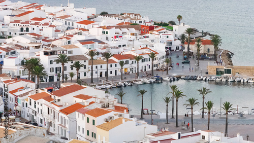 Top view panorama of Fornells town and harbor in Menorca Island, Spain